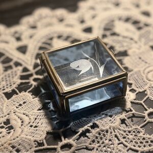 Vintage Tiny Etched Brass & Glass Ring Box | Mini Trinket Box